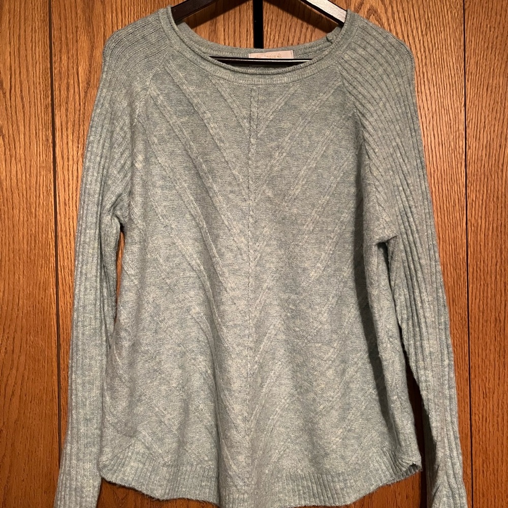 Leela and lavender sweater.  Beautiful sweater blend in a soft teal. Size Large